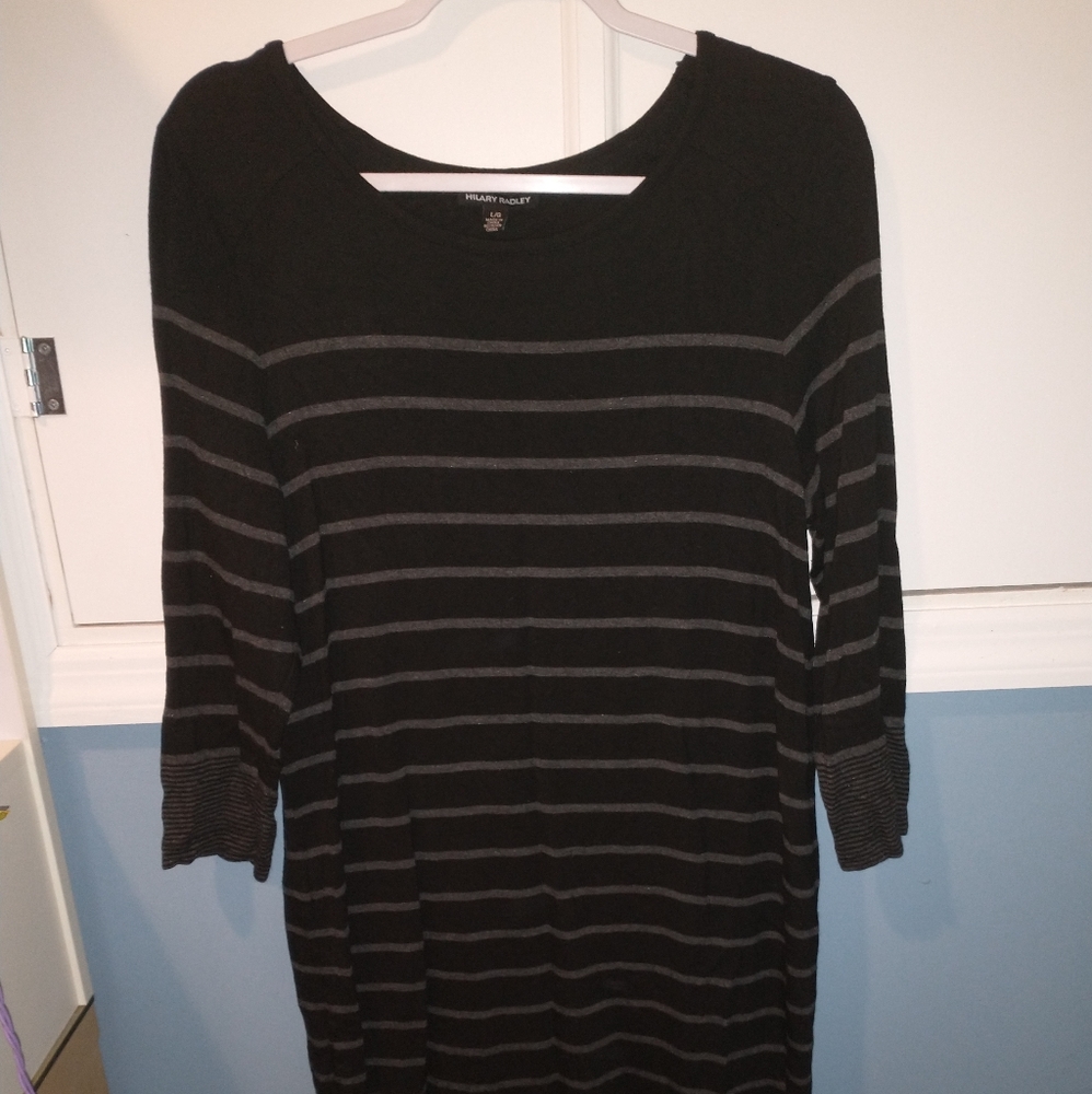 black and gray long sleeve striped dress